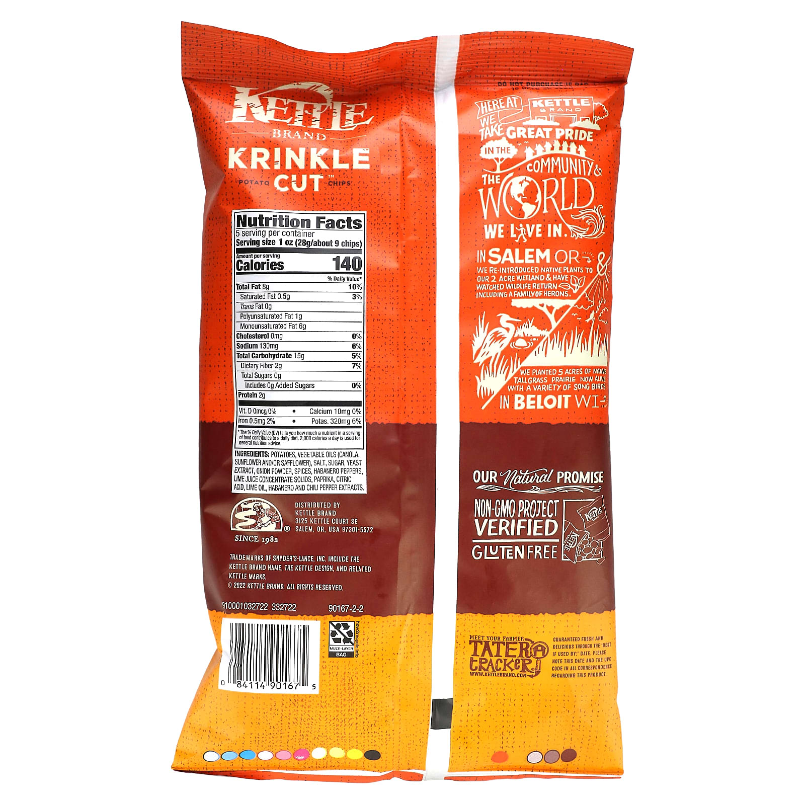 Kettle Foods, Krinkle Cut Potato Chips, Habanero Lime, 5 oz (141 g)