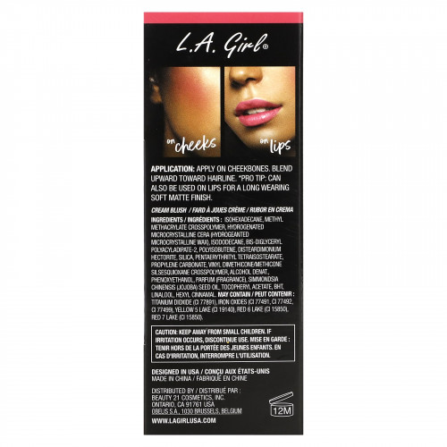 L.A. Girl, Blendable Cheek + Lip Color, мягкие матовые кремовые румяна, Kiss Up, 8 мл (0,27 жидк. Унции)