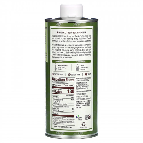 La Tourangelle, 100% органическое оливковое нерафинированное масло первого холодного отжима, 750 мл (25,4 жидк. унции)