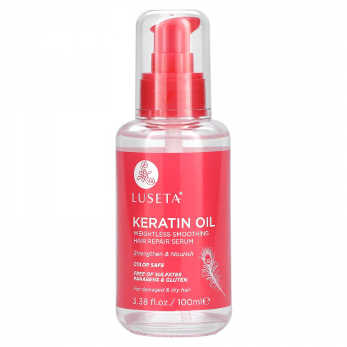 Luseta Beauty, Keratin Oil, легкая разглаживающая сыворотка для восстановления волос, 100 мл (3,38 жидк. унции)