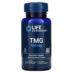 Life Extension, TMG, триметилглицин, 500 мг, 60 вегетарианских капсул с жидкостью