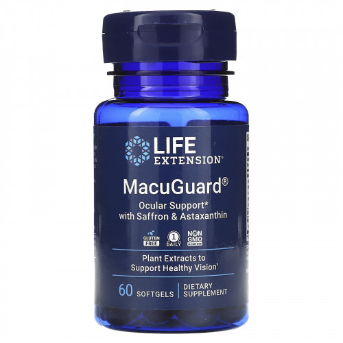 Life Extension, MacuGuard, поддержка зрения с шафраном и астаксантином, 60 капсул