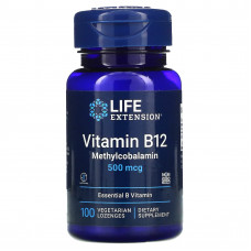 Life Extension, витамин B12, 500 мкг, 100 вегетарианских пастилок