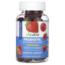 Lifeable, Пробиотик с пребиотической клетчаткой, жевательные мармеладки, ягодные, без сахара, 2,5 млрд КОЕ, 60 жевательных таблеток