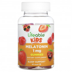 Lifeable, Для детей, мелатонин, натуральные ягоды, 1 мг, 60 жевательных таблеток