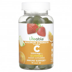 Lifeable, Жевательные мармеладки с витамином C, максимальная сила действия, натуральные фрукты, 350 мг, 90 жевательных таблеток