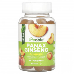 Lifeable, Жевательные мармеладки с женьшенем Panax, натуральный персик, 60 жевательных таблеток