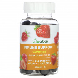 Lifeable, Жевательные таблетки для поддержки иммунитета с бузиной, витамином С и цинком, натуральные ягоды, 60 жевательных таблеток
