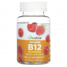 Lifeable, Жевательные мармеладки с витамином B12, натуральная малина, 500 мг, 60 жевательных таблеток