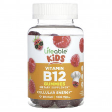 Lifeable, Детский витамин B12, натуральная малина, 500 мг, 60 жевательных таблеток