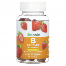 Lifeable, B Complex + витамин C в жевательных таблетках, натуральная клубника, 60 жевательных таблеток