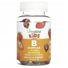 Lifeable, Детский комплекс группы B + витамин C, натуральная клубника, 60 жевательных таблеток