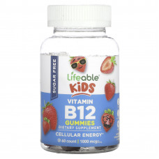 Lifeable, Детские жевательные таблетки с витамином B12, клубника, 500 мкг, 60 шт.