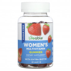 Lifeable, Мультивитаминные жевательные мармеладки для женщин, без сахара, натуральная клубника, 60 жевательных таблеток