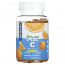 Lifeable, Жевательные мармеладки с витамином C и эхинацеей, без сахара, натуральные цитрусовые, 125 мг, 60 жевательных таблеток
