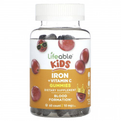 Lifeable, Kids Iron + Vitamin C, виноград, 5 мг, 60 жевательных таблеток