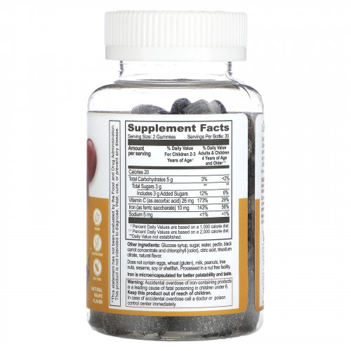 Lifeable, Kids Iron + Vitamin C, виноград, 5 мг, 60 жевательных таблеток