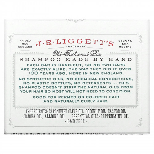 J.R. Liggetts, Твердый шампунь в старом стиле, с жожоба и перечной мятой, 99 г (3,5 унции)