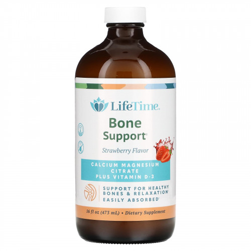 LifeTime Vitamins, Bone Support, цитрат кальция и магния с витамином D3, клубника, 473 мл (16 жидк. Унций)