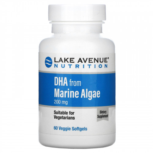 Lake Avenue Nutrition, ДГК из морских водорослей, растительные омега, 200 мг, 60 растительных капсул