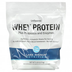 Lake Avenue Nutrition, Сывороточный протеин с пробиотиками и ферментами, нейтральный вкус, 2,27 кг (5 фунтов)