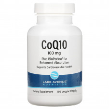 Lake Avenue Nutrition, CoQ10 Plus BioPerine, 100 мг, 150 растительных капсул
