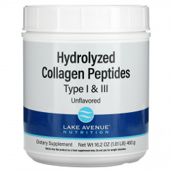Lake Avenue Nutrition, гидролизованные пептиды коллагена типов I и III, с нейтральным вкусом, 460 г (1,01 фунта)