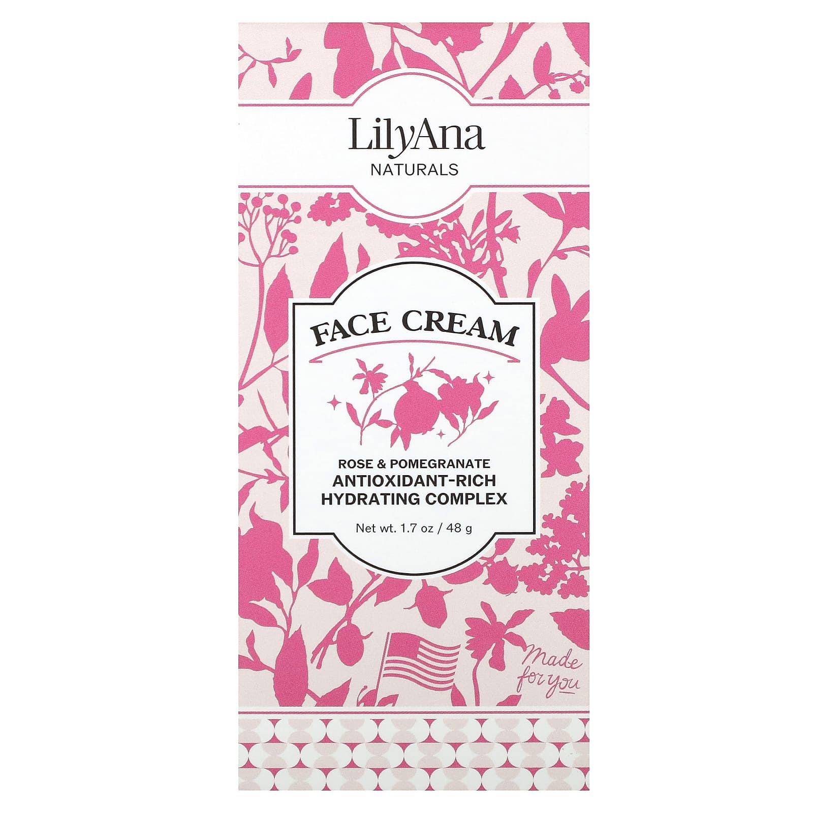 Lilyana Naturals, крем для лица, роза и гранат, 48 г (1,7 унции)