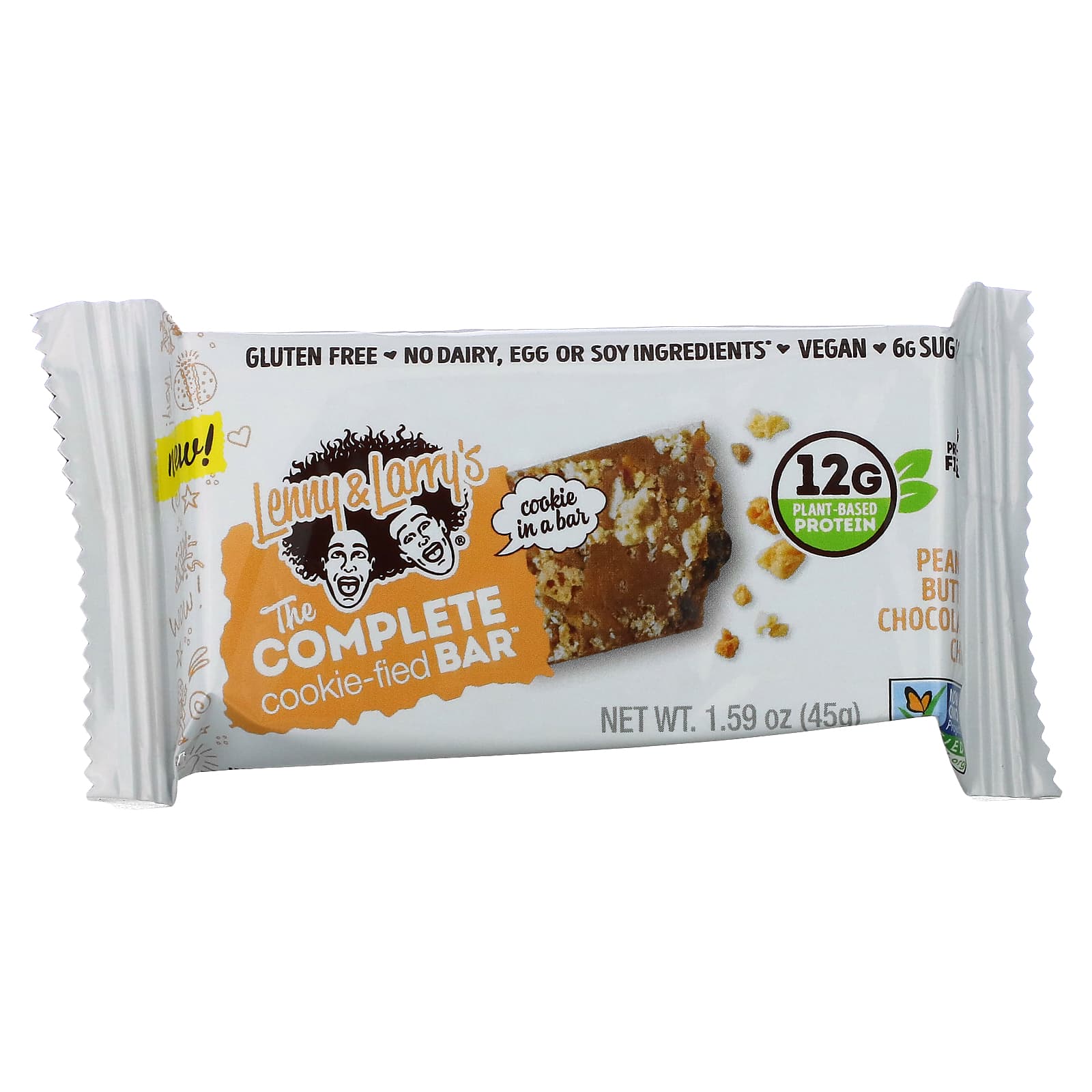 Lenny & Larry's, The Complete Cookie-fied Bar, арахисовая паста и шоколадная крошка, 9 батончиков, 45 г (1,59 унции)