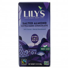 Lily's Sweets, Плитка экстра темного шоколада, соленый миндаль, 70% какао, 80 г (2,8 унции)