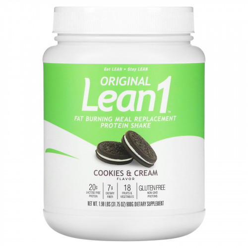 Lean1, Original, сжигающий жир протеиновый коктейль, печенье и сливки, 900 г (1,98 фунта)