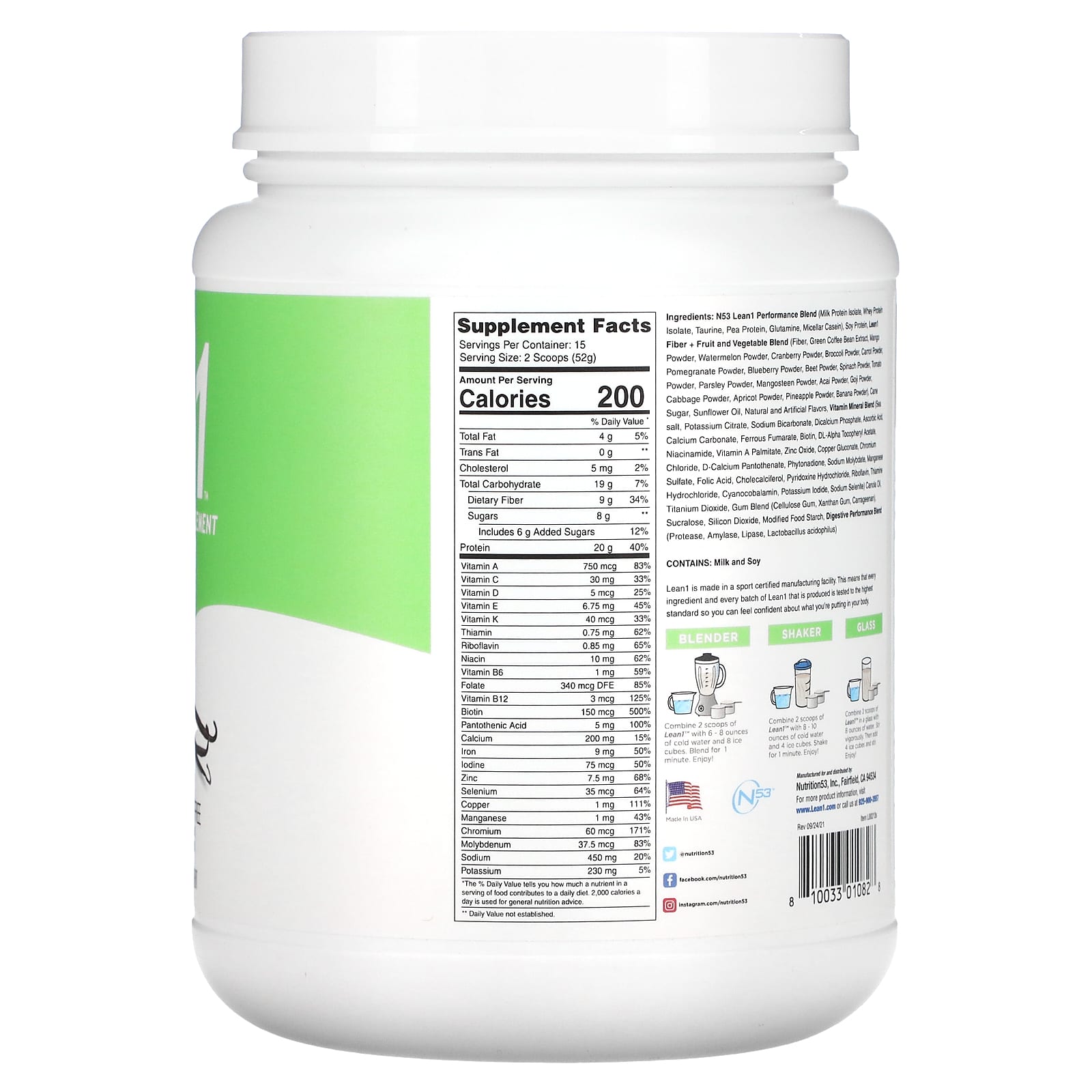 Lean1, Original, Fat Burning Meal Replacement Protein Shake, Vanilla, 1.7 lbs (780 g)