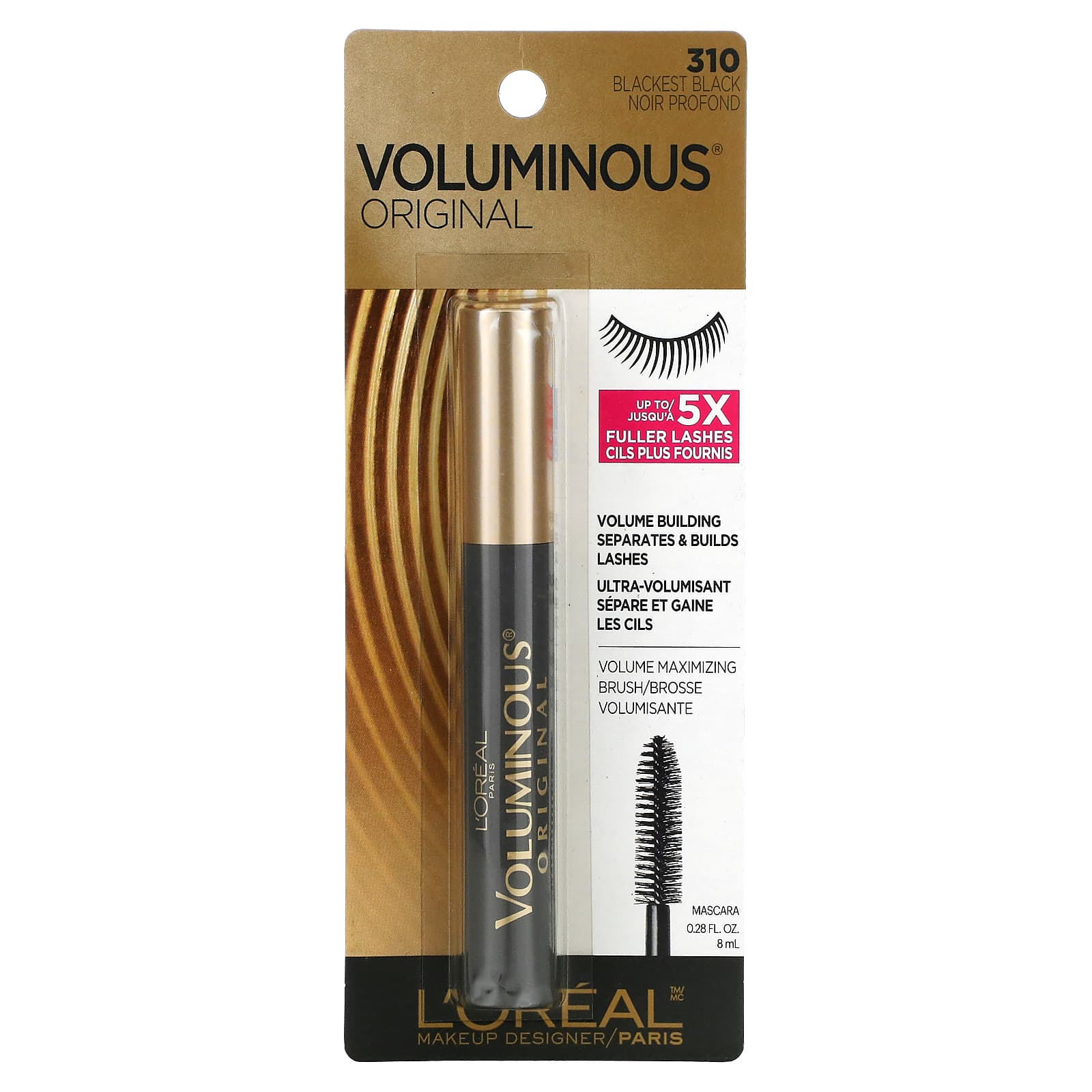 L'Oréal, Тушь для ресниц Voluminous Original, угольно-черная 310, 8 мл