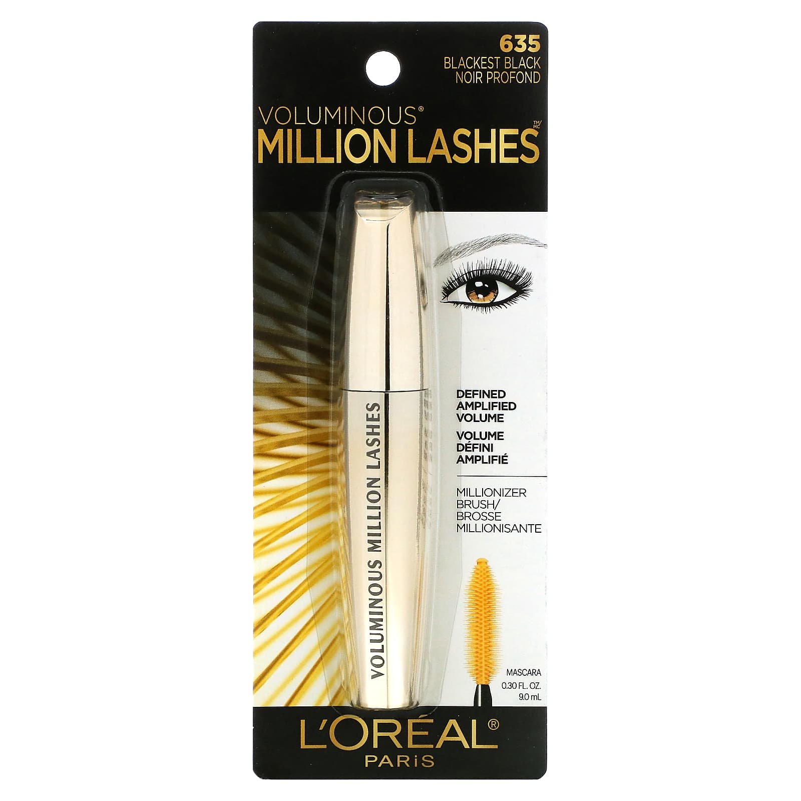 L'Oréal, Тушь для ресниц Voluminous Million Lashes, угольно-черная 635, 9 мл