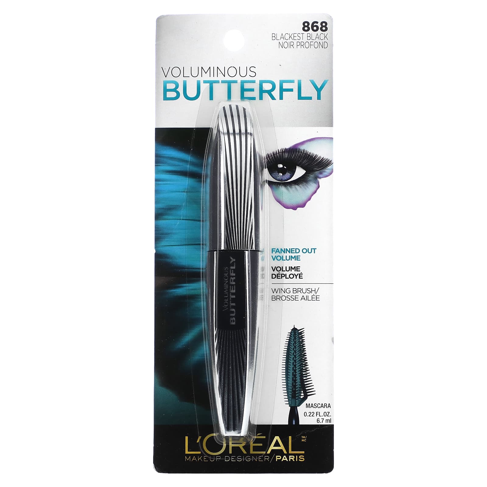 L'Oréal, Тушь для ресниц Voluminous Butterfly, оттенок 868 угольно-черный, 6,7 мл