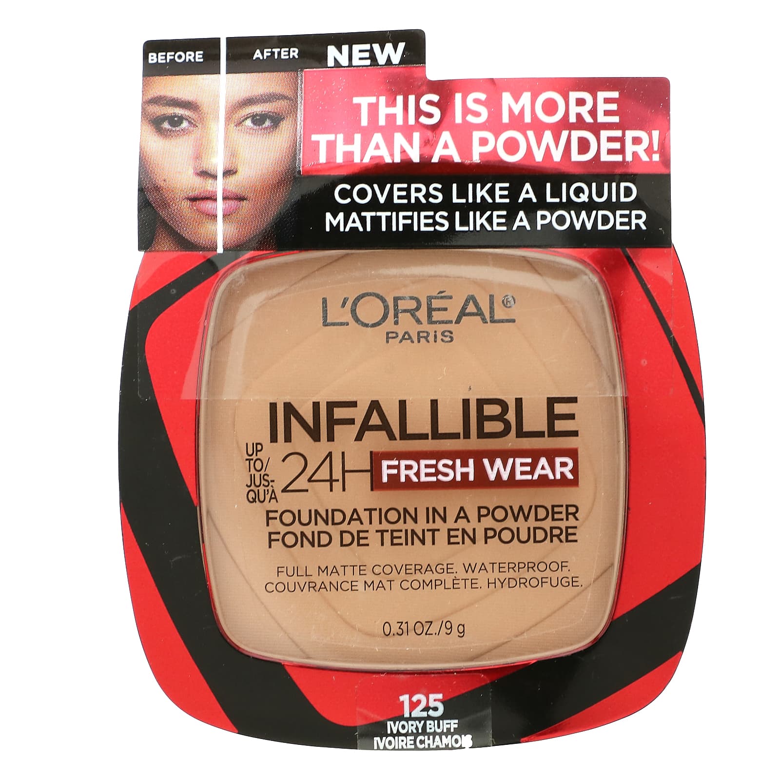 L'Oréal, Infallible 24H Fresh Wear, тональная основа в порошке, 125 цвет слоновой кости, 9 г (0,31 унции)