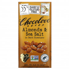 Chocolove, черный шоколад с миндалем и морской солью, 55% какао, 90 г (3,2 унции)