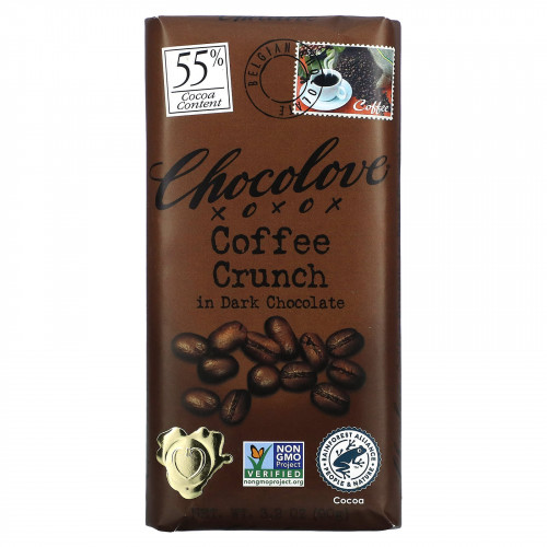 Chocolove, Кофейный кранч в темном шоколаде, 55% какао, 90 г (3,2 унции)