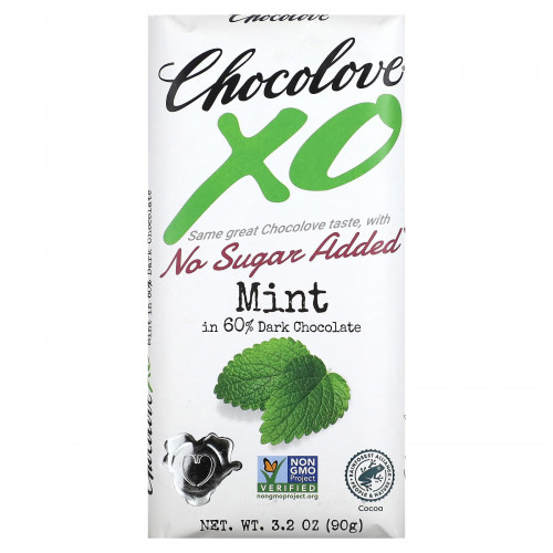 Chocolove, XO, мята в темном шоколаде 60%, 90 г (3,2 унции)