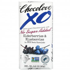 Chocolove, XO, бузина и голубика в 60% темном шоколаде, 90 г (3,2 унции)