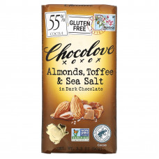 Chocolove, черный шоколад с миндалем, тоффи и морской солью, 55% какао, 90 г (3,2 унции)