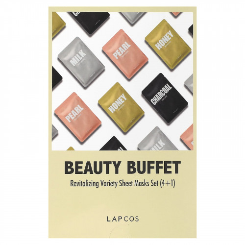 Lapcos, Beauty Buffet, набор восстанавливающих разнообразных тканевых масок, 4 шт. + 1 подушечка