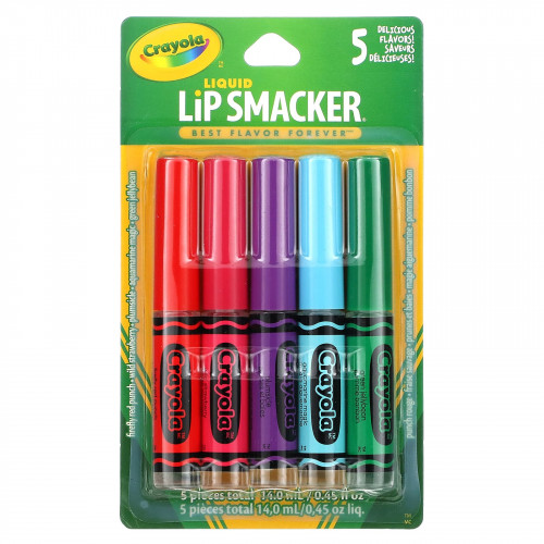 Lip Smacker, Crayola, жидкий блеск для губ, набор разных вкусов, 5 шт., 14,0 мл (0,45 жидк. унции)