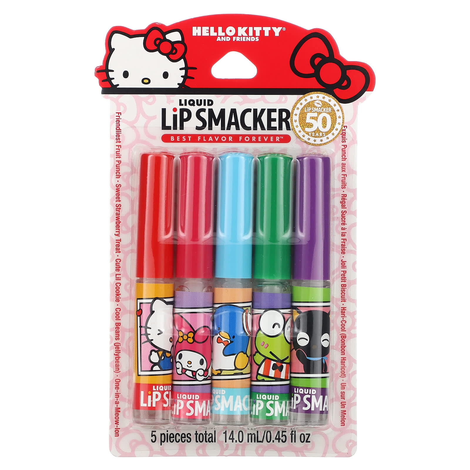 Lip Smacker, Hello Kitty And Friends, жидкий Smacker для губ, лучший вкус навсегда, 5 шт. в упаковке, 14 мл (0,45 жидк. унции)