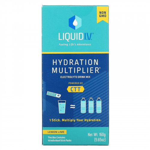 Liquid I.V., Hydration Multiplier, смесь для приготовления электролитов, лимон и лайм, 10 отдельных пакетиков по 16 г (0,56 унции)