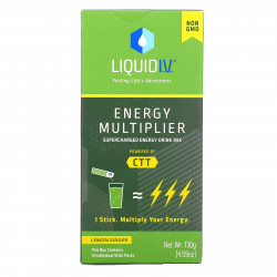 Liquid I.V., Energy Multiplier, Смесь для энергетических напитков Supercharged, лимонный имбирь, 10 пакетов в стиках по 0,56 унции (16 г) каждая