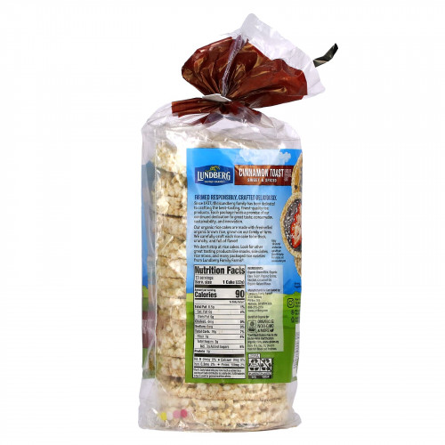 Lundberg, Органические цельнозерновые рисовые пирожные, тосты с корицей, со сладким и пряным вкусом, 269 г (9,5 унции)