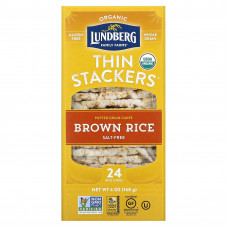 Lundberg, Organic Thin Stackers, воздушные лепешки, коричневый рис, без соли, 24 рисовых пирога, 168 г (6 унций)