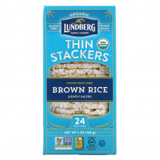 Lundberg, Organic Thin Stackers, воздушные пироги, коричневый рис, слабосоленый, 24 рисовых лепешки, 168 г (6 унций)