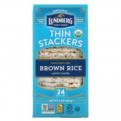 Lundberg, Organic Thin Stackers, воздушные пироги, коричневый рис, слабосоленый, 24 рисовых лепешки, 168 г (6 унций)
